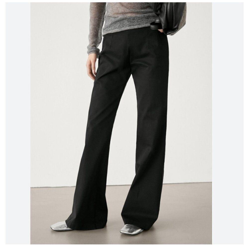 Massimo Dutti Women Flared Trousers Pants EU 36 US 4 Black High Rise Viscose NWT